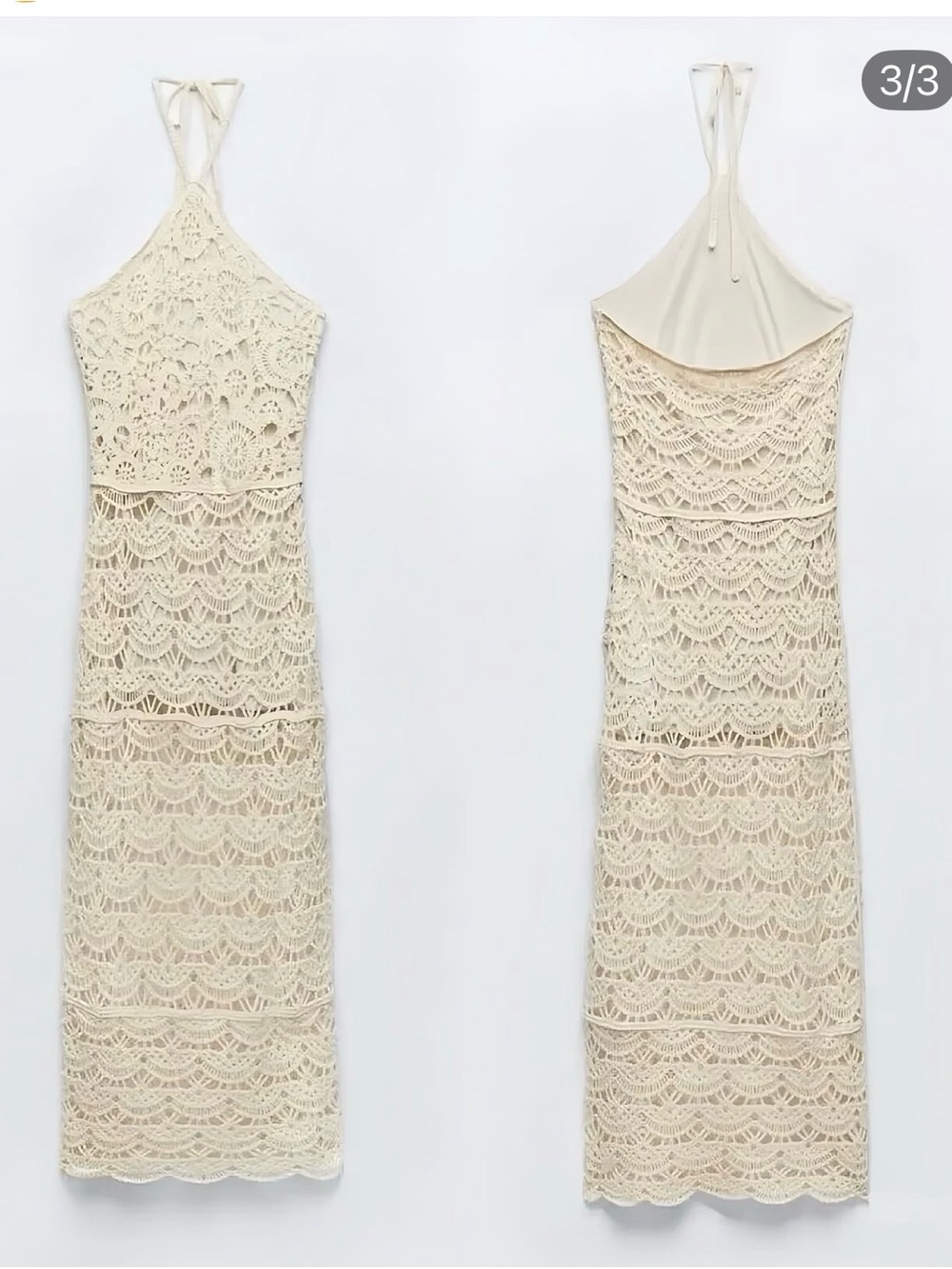Zara Cream Crochet Halter Maxi Dress
